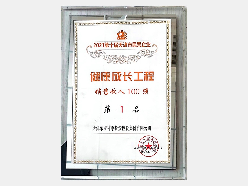 2021第十屆天津市民營企業健康成長工程銷售收入100強第一名